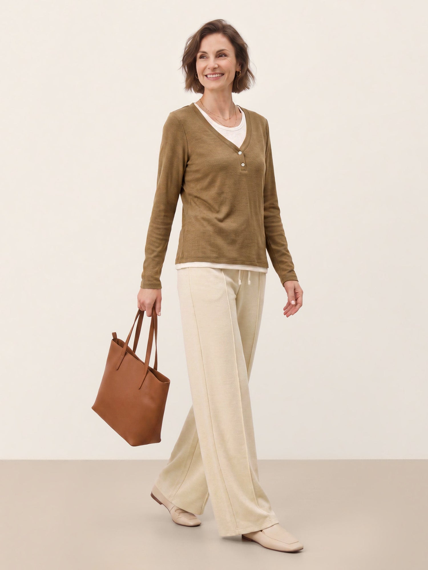 Lyocell Wool Layered Look Button Placket Top SABRINE  DestGlow