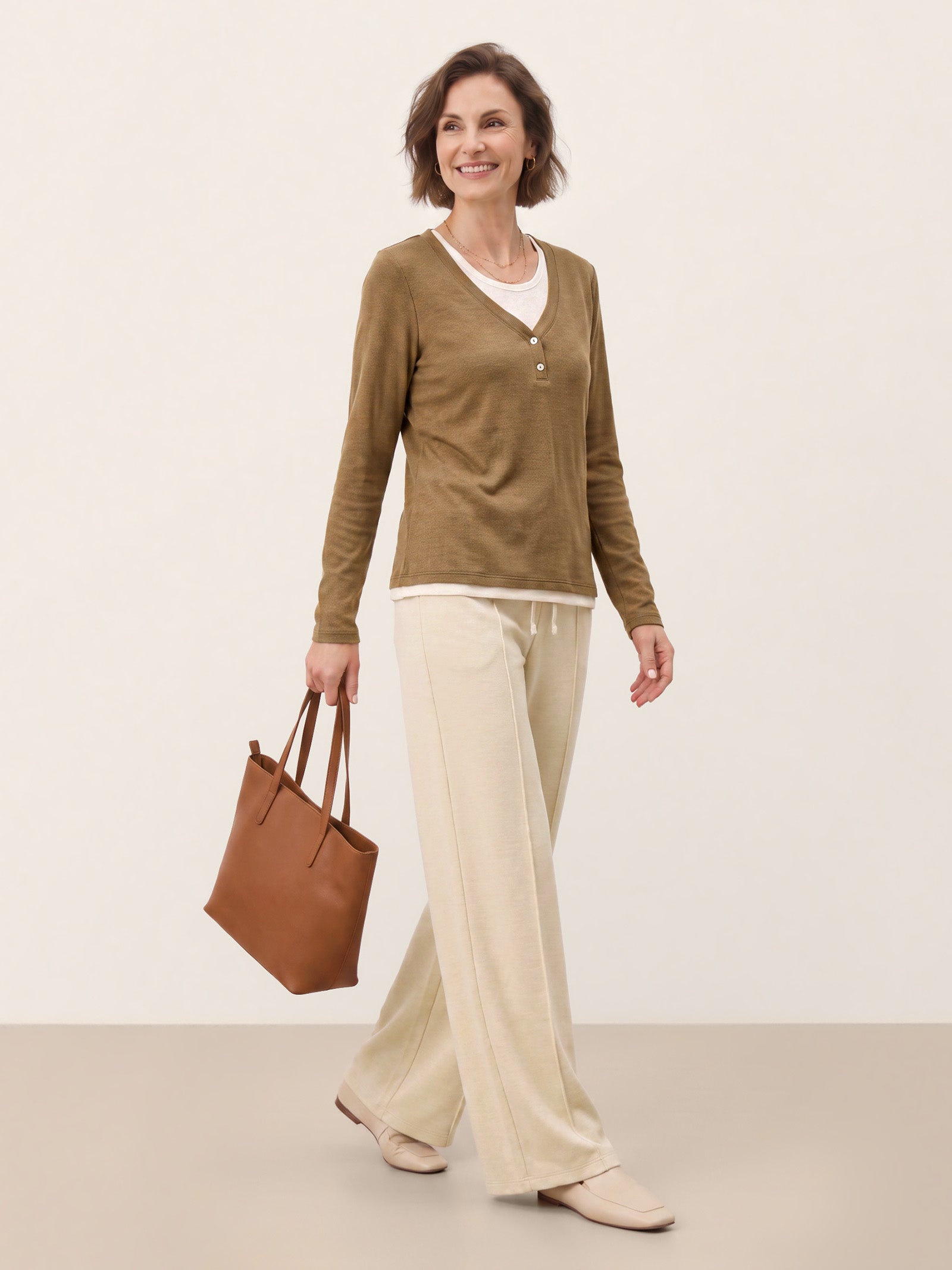 Lyocell Wool Layered Look Button Placket Top SABRINE  DestGlow