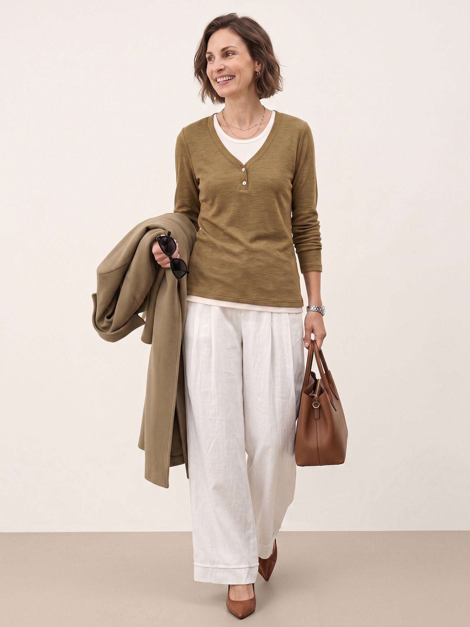 Lyocell Wool Layered Look Button Placket Top SABRINE  DestGlow