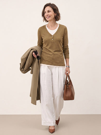 Lyocell Wool Layered Look Button Placket Top SABRINE  DestGlow