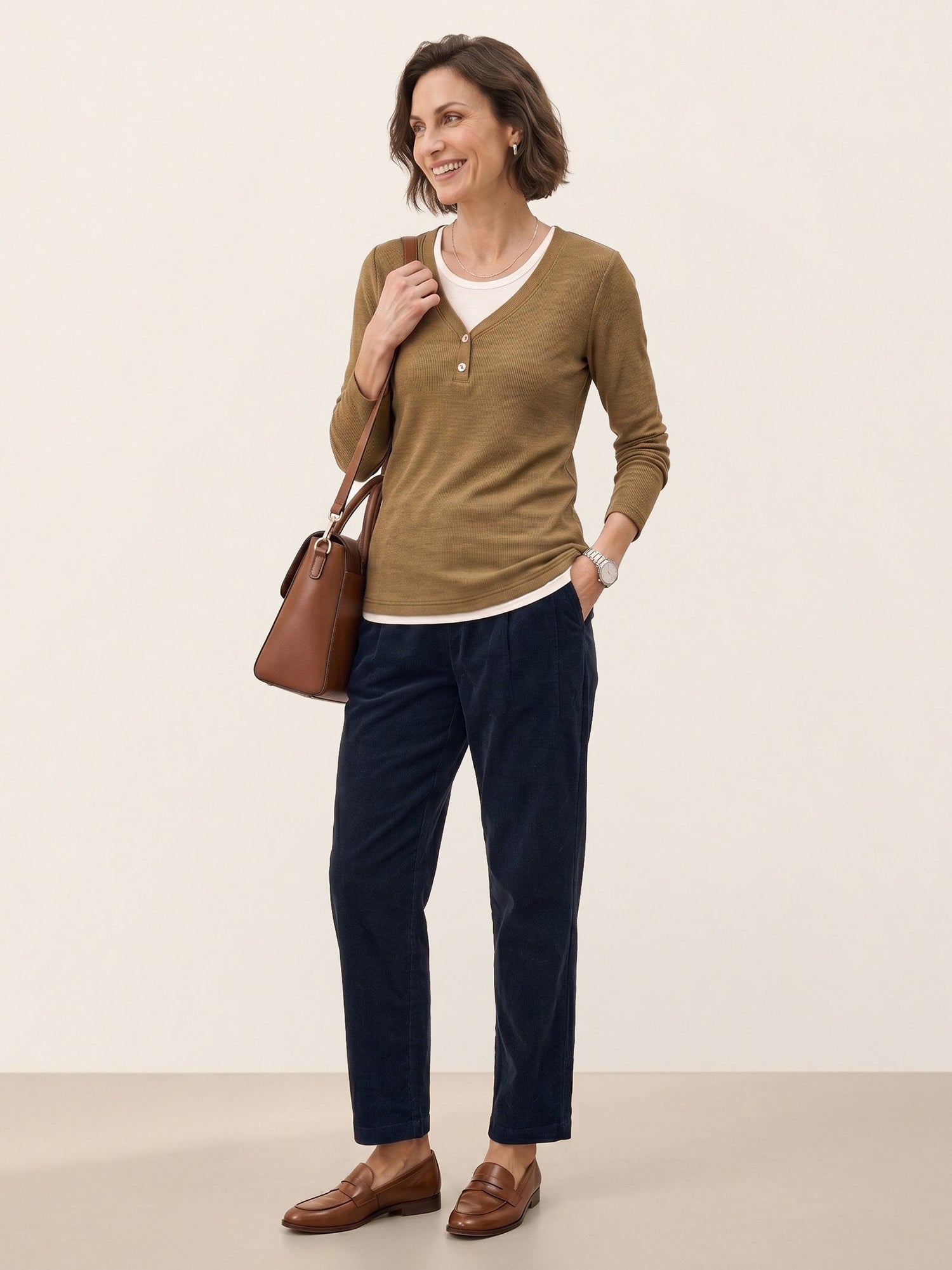 Lyocell Wool Layered Look Button Placket Top SABRINE  DestGlow