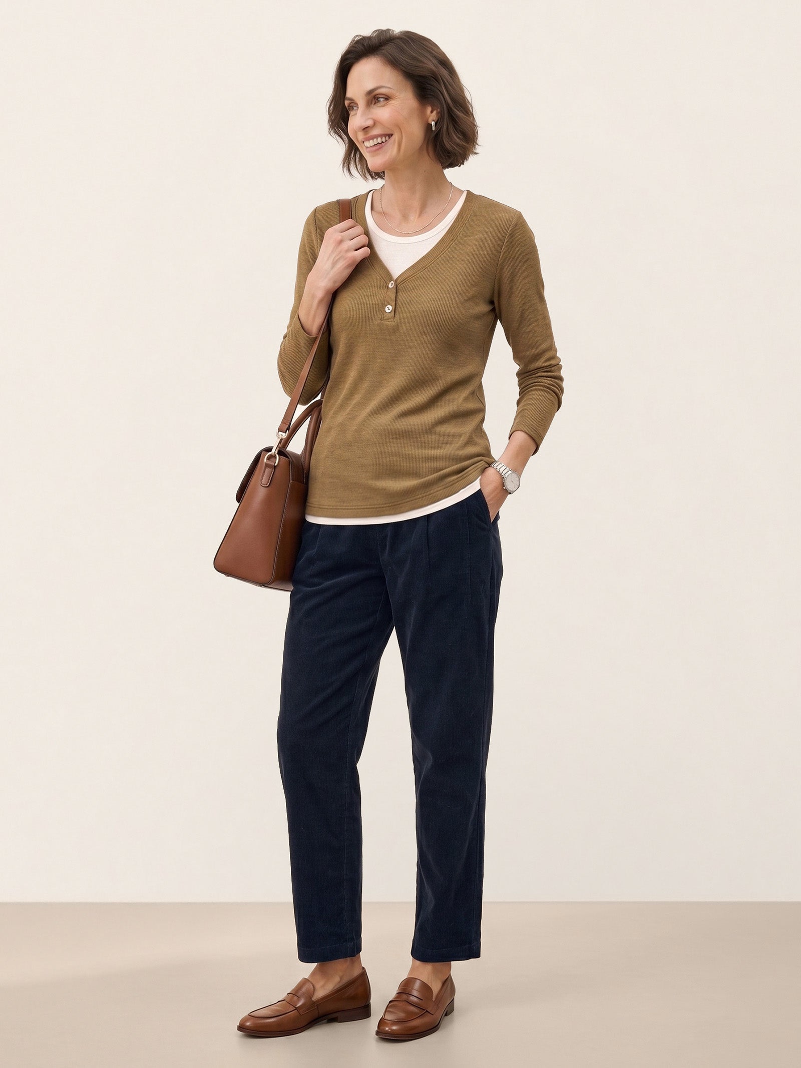 Lyocell Wool Layered Look Button Placket Top SABRINE  DestGlow