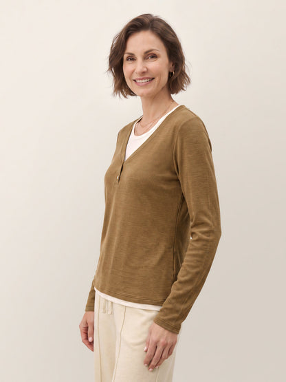 Lyocell Wool Layered Look Button Placket Top SABRINE  DestGlow