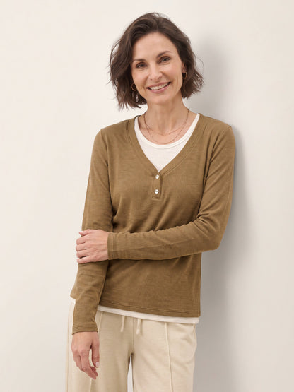 Lyocell Wool Layered Look Button Placket Top SABRINE  DestGlow