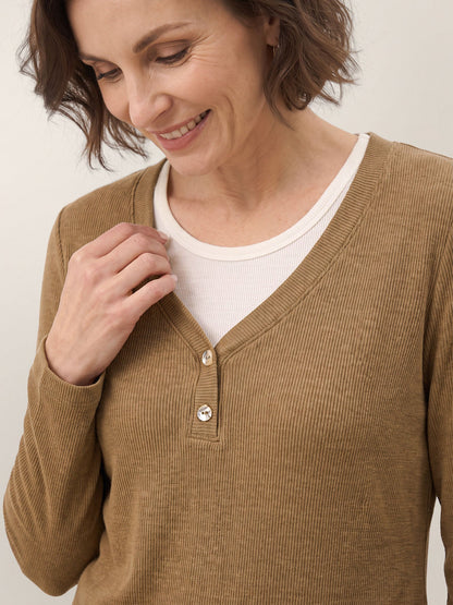 Lyocell Wool Layered Look Button Placket Top SABRINE  DestGlow