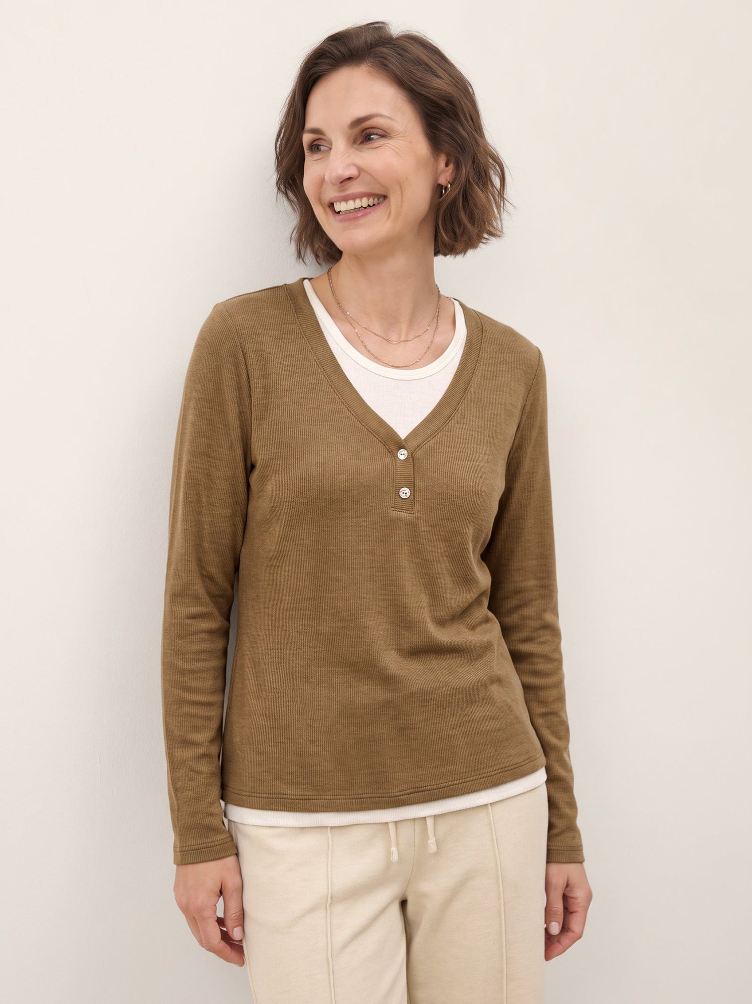 Lyocell Wool Layered Look Button Placket Top SABRINE  DestGlow