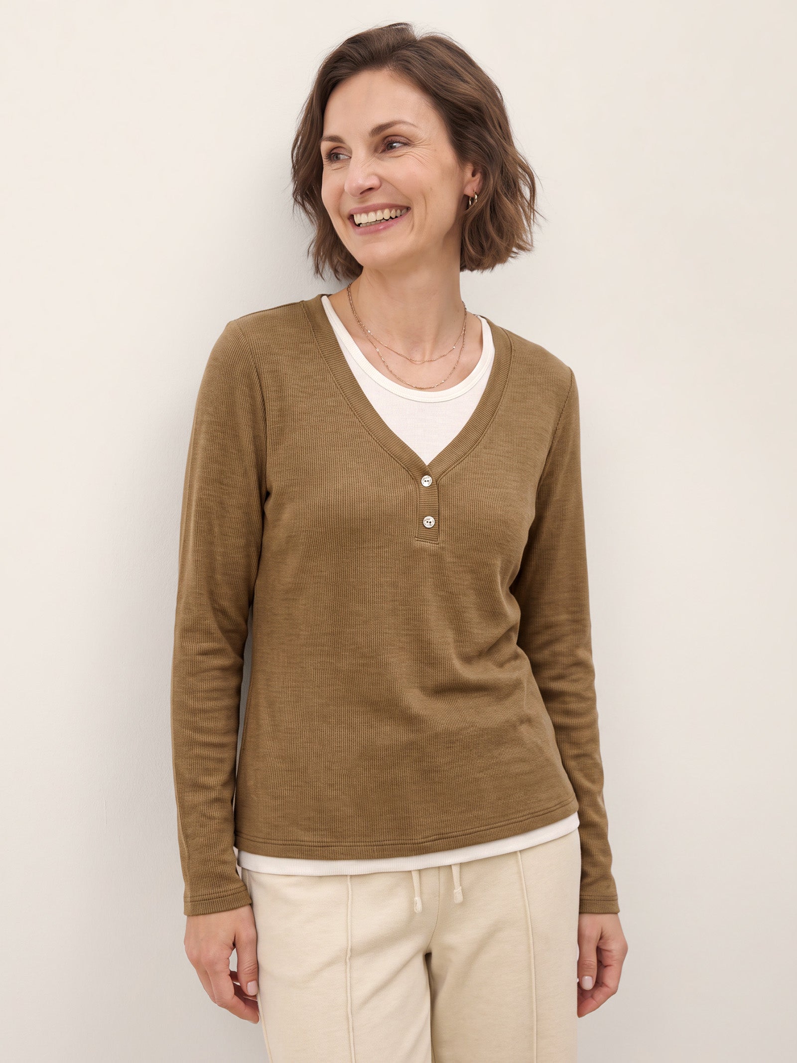 Lyocell Wool Layered Look Button Placket Top SABRINE  DestGlow