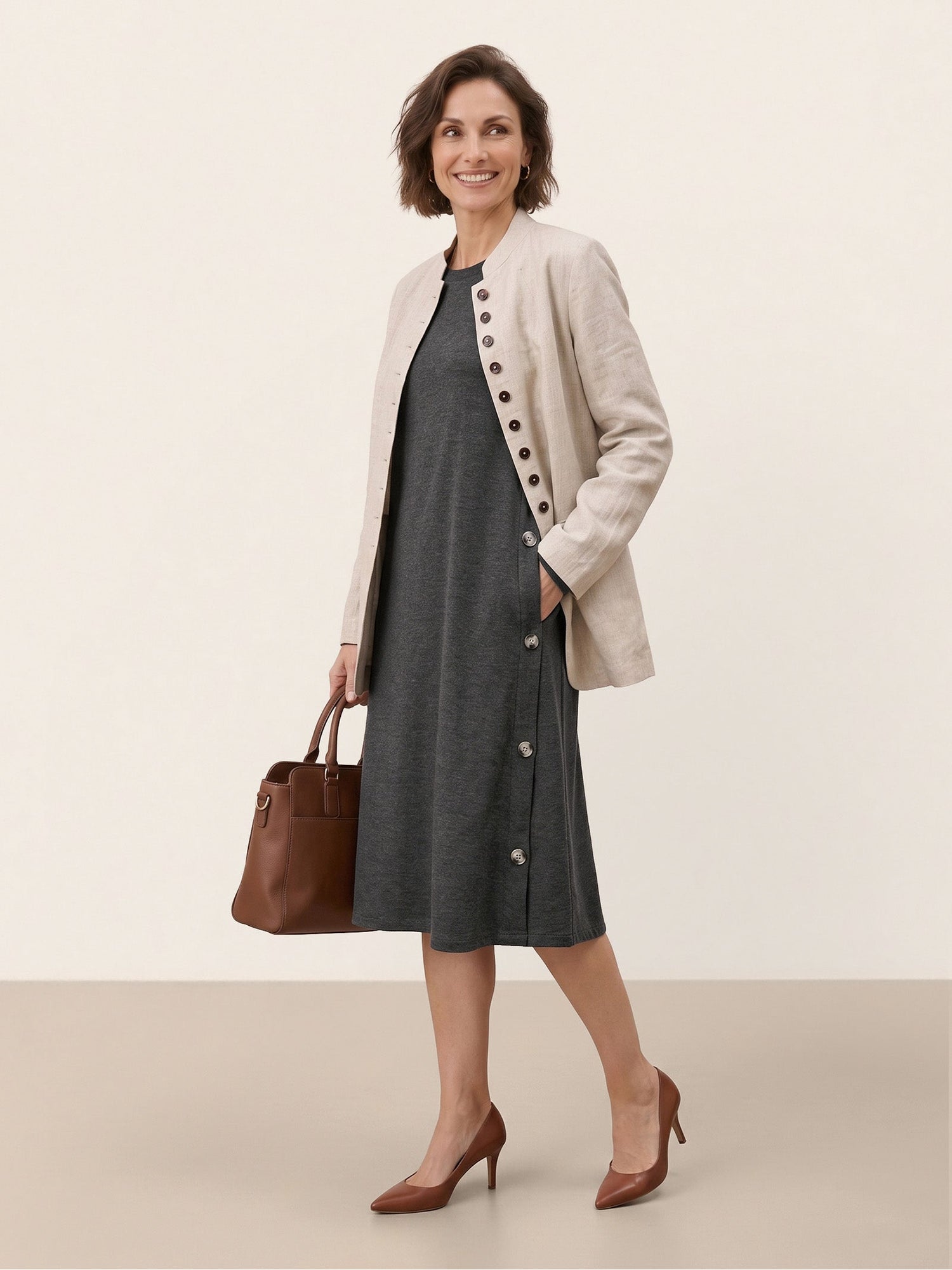 Lyocell Wool Side Button A-Line Knit Midi Dress MIRENA  DestGlow