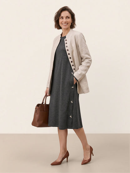 Lyocell Wool Side Button A-Line Knit Midi Dress MIRENA  DestGlow