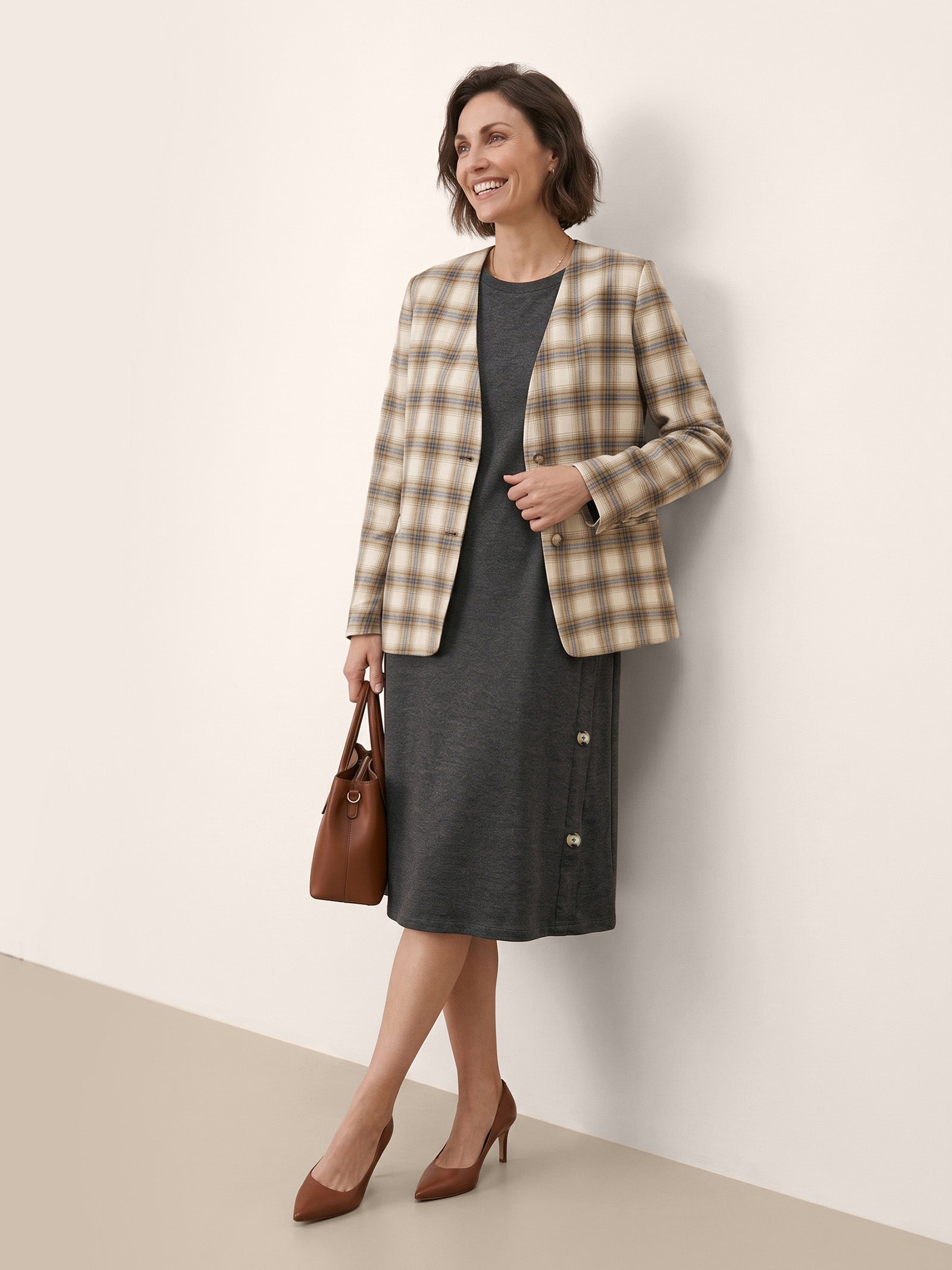 Lyocell Wool Side Button A-Line Knit Midi Dress MIRENA  DestGlow