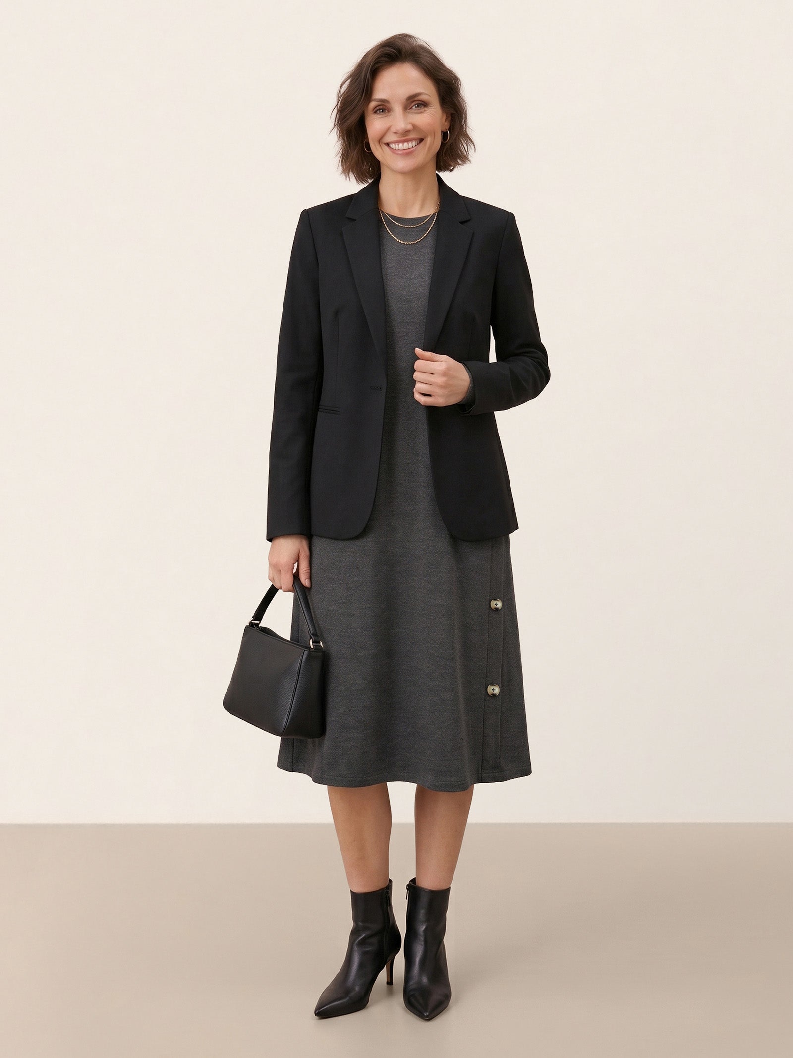 Lyocell Wool Side Button A-Line Knit Midi Dress MIRENA  DestGlow