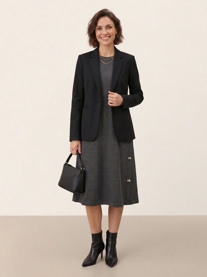 Lyocell Wool Side Button A-Line Knit Midi Dress MIRENA  DestGlow