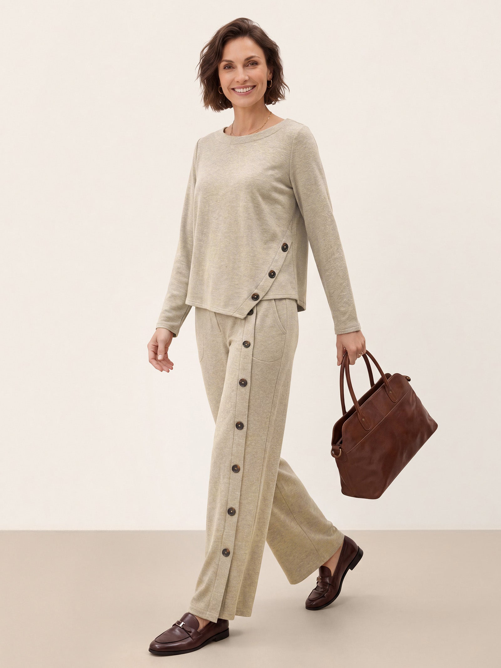 Lyocell Wool Side Button Wide Leg Knit Pants MAREN  DestGlow
