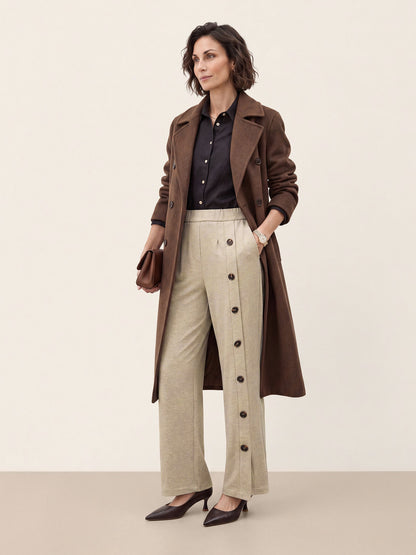 Lyocell Wool Side Button Wide Leg Knit Pants MAREN  DestGlow