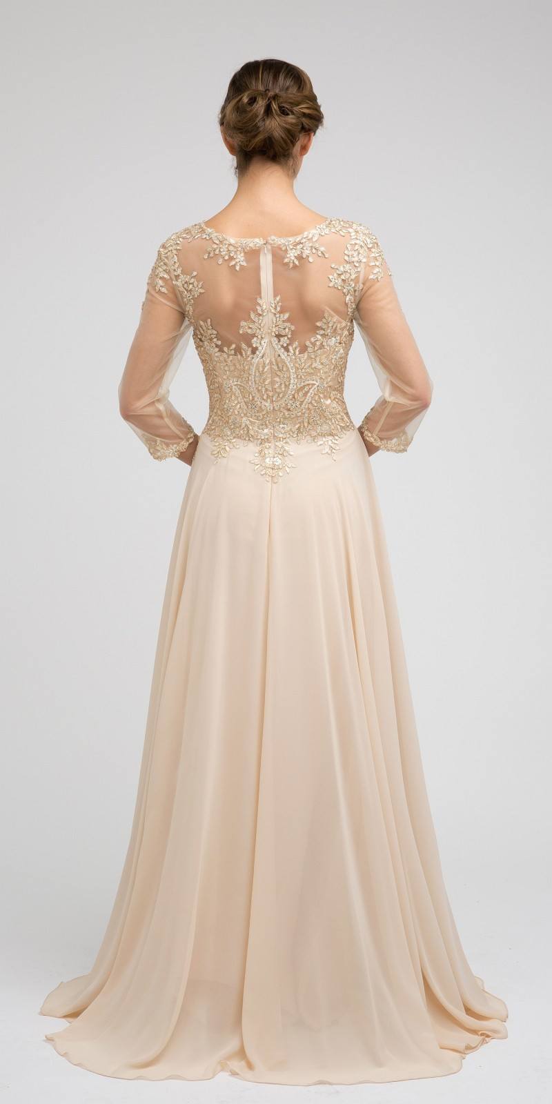 Juliet M12 Quarter Sleeved Embroidered Long A-Line Chiffon Dress by DiscountDressShop