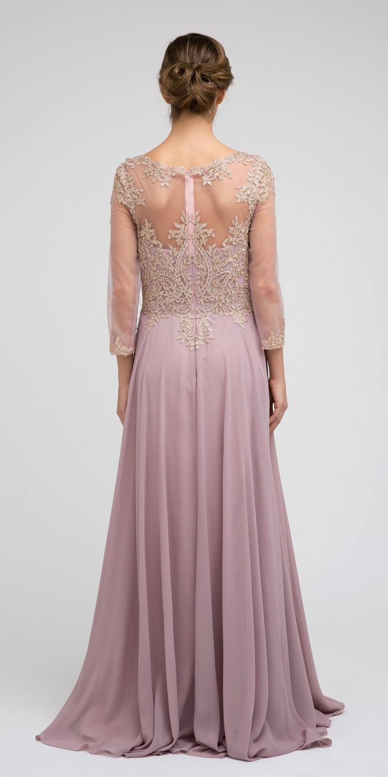 Juliet M12 Quarter Sleeved Embroidered Long A-Line Chiffon Dress by DiscountDressShop