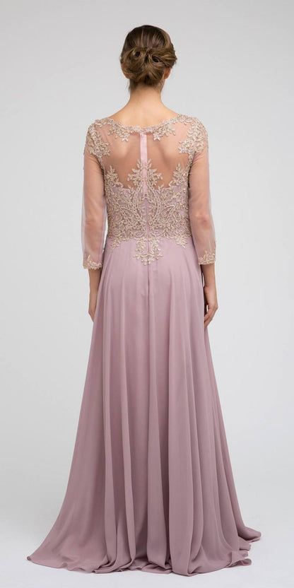 Juliet M12 Quarter Sleeved Embroidered Long A-Line Chiffon Dress by DiscountDressShop