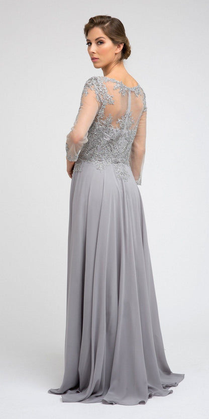 Juliet M12 Quarter Sleeved Embroidered Long A-Line Chiffon Dress by DiscountDressShop