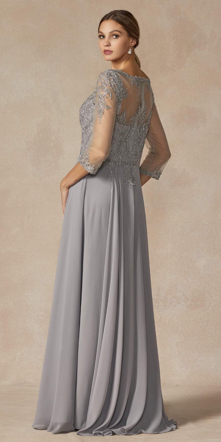 Juliet M12 Quarter Sleeved Embroidered Long A-Line Chiffon Dress by DiscountDressShop