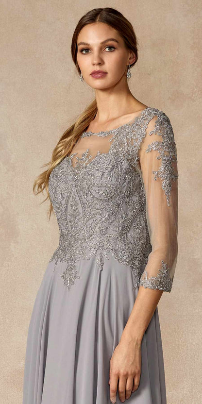 Juliet M12 Quarter Sleeved Embroidered Long A-Line Chiffon Dress by DiscountDressShop