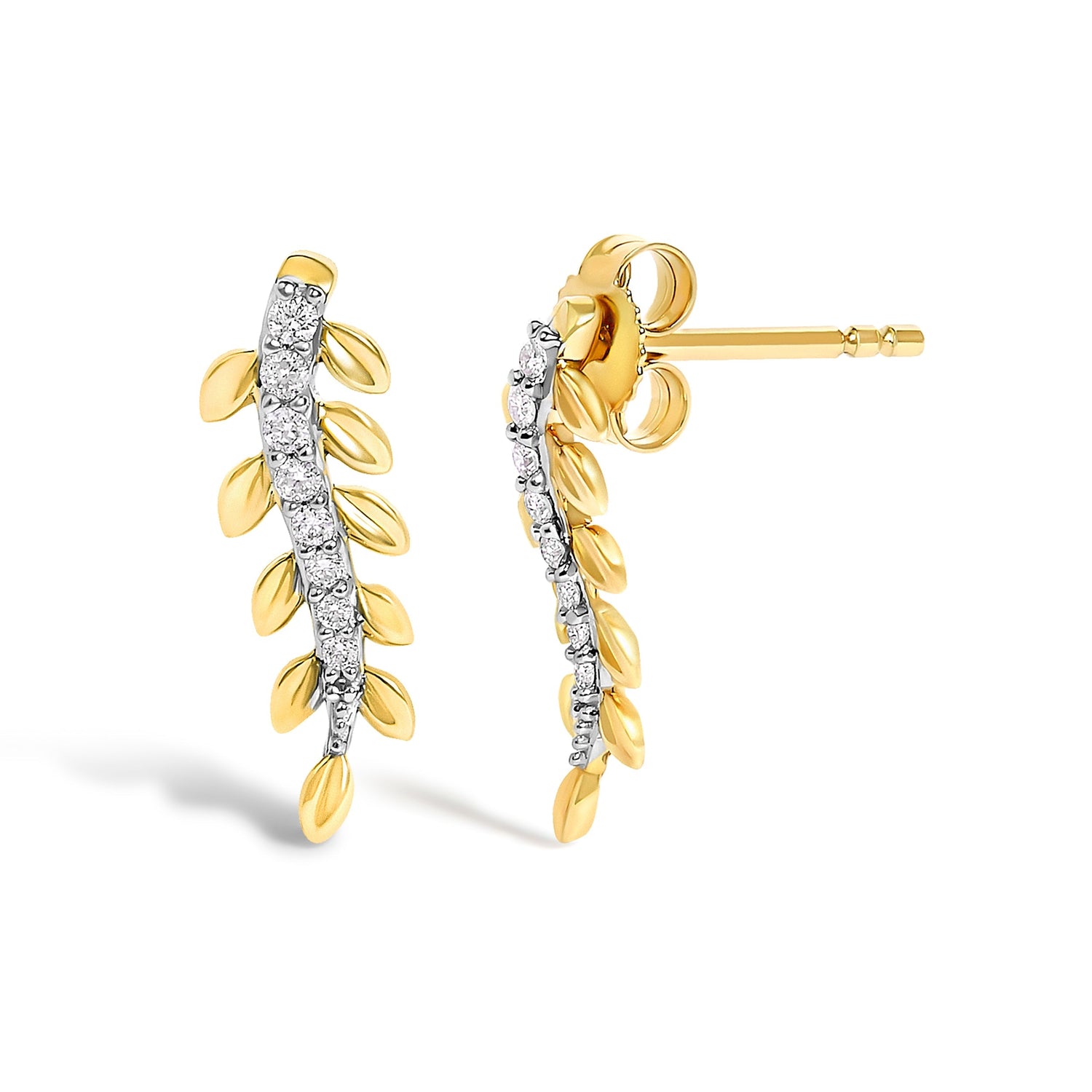 14K Yellow Gold 1/10 Cttw Diamond Leaf Drop Stud Earrings  DestGlow