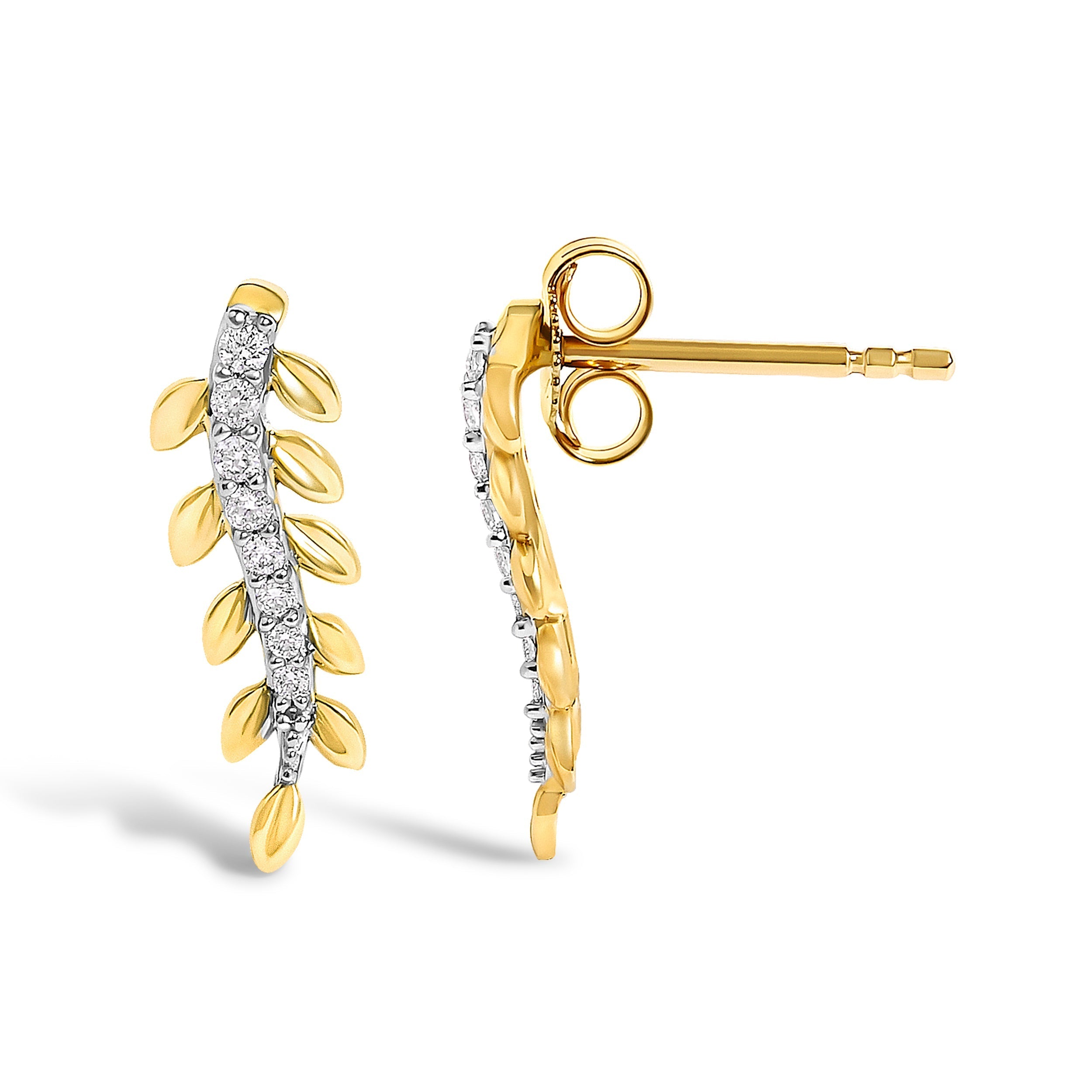 14K Yellow Gold 1/10 Cttw Diamond Leaf Drop Stud Earrings  DestGlow