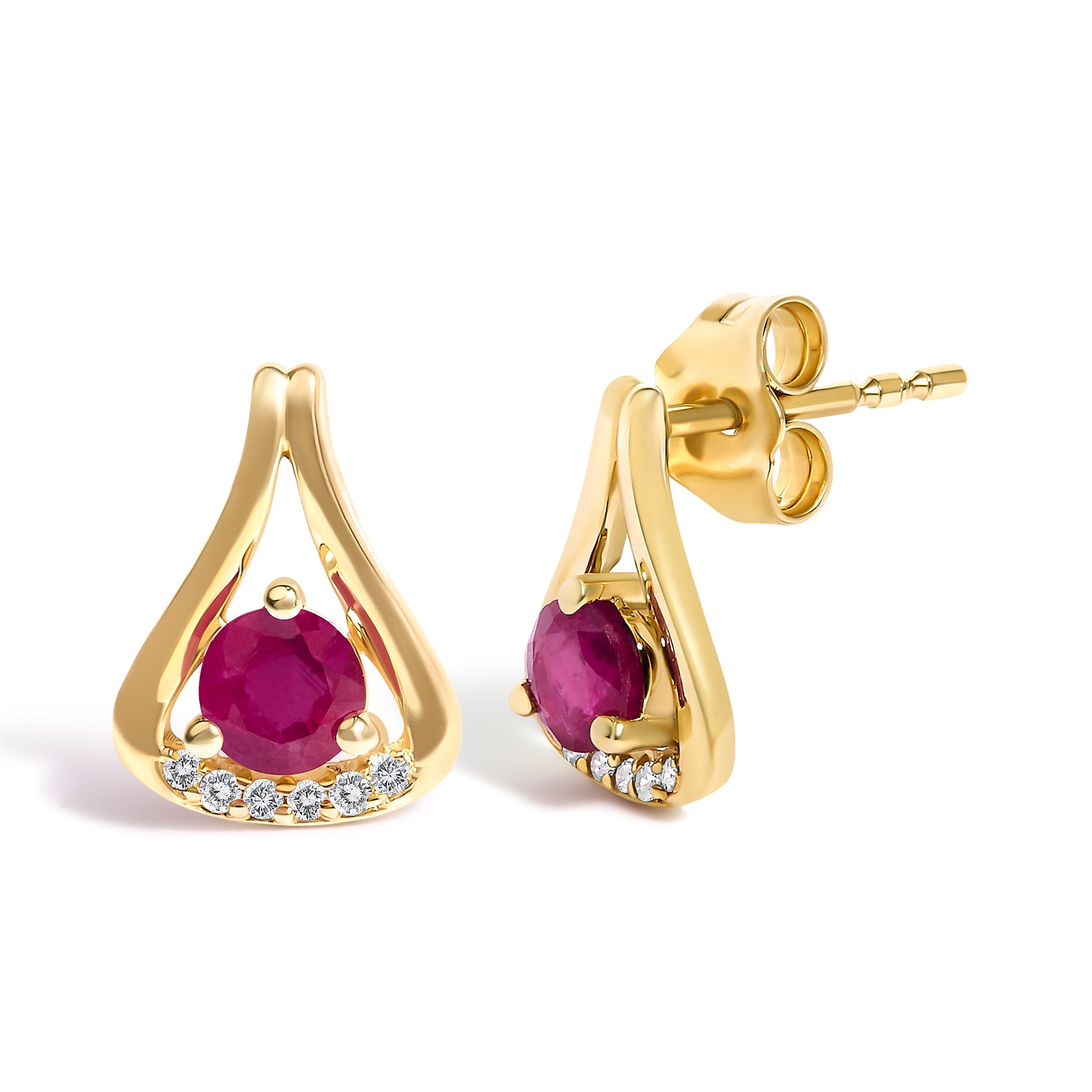 14K Yellow Gold Red Ruby and Diamond Accent Teardrop Stud Earrings  DestGlow