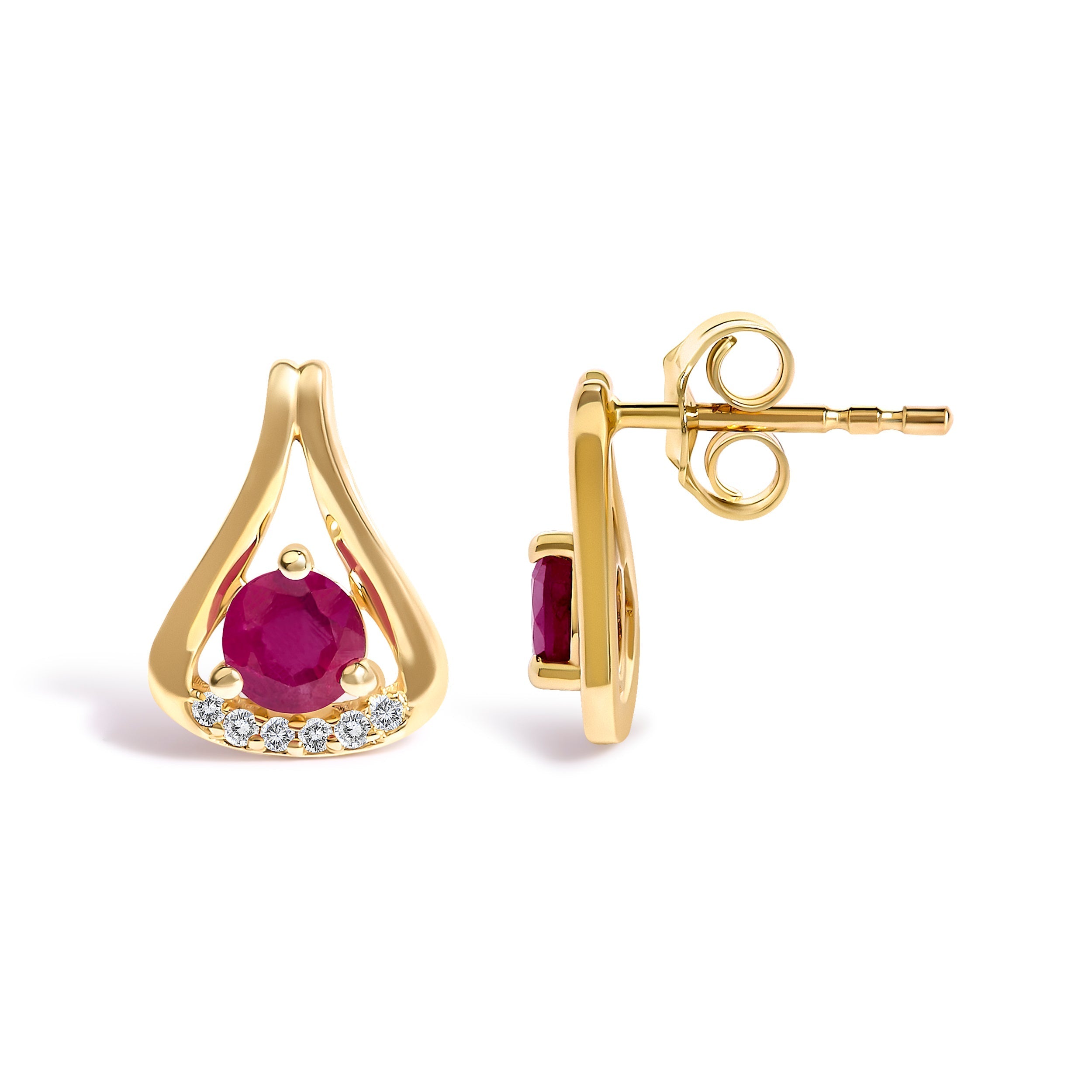 14K Yellow Gold Red Ruby and Diamond Accent Teardrop Stud Earrings  DestGlow