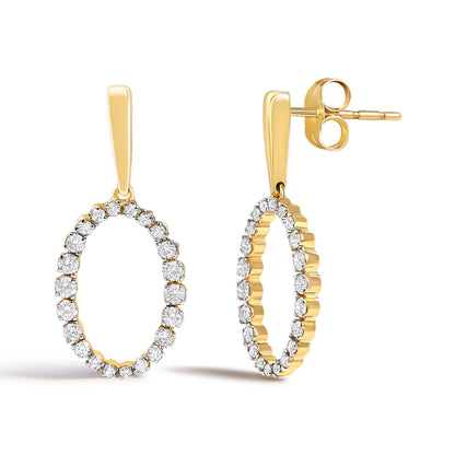 14K Yellow Gold Graduating 1/2 Cttw Diamond Oval Dangle Earrings  DestGlow
