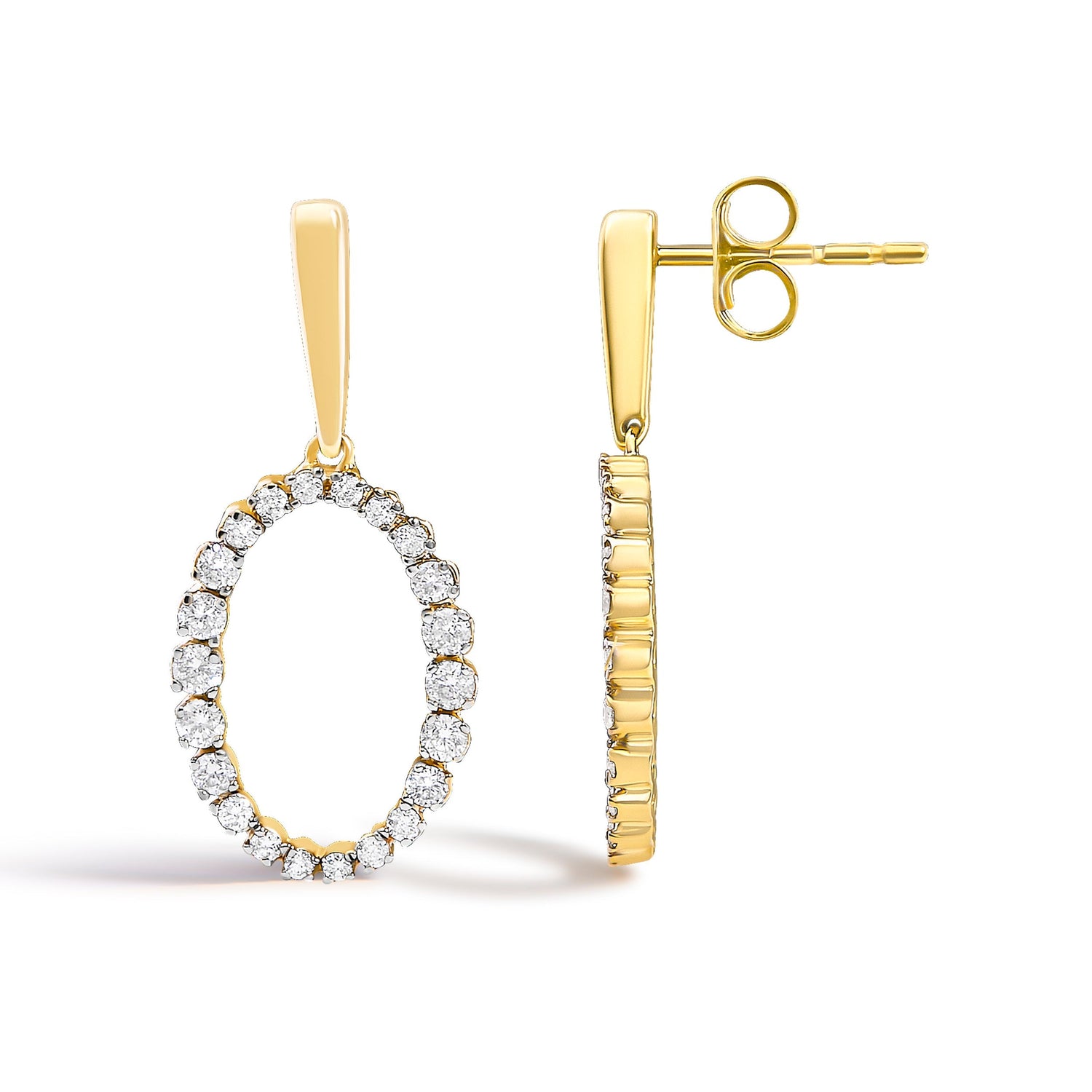 14K Yellow Gold Graduating 1/2 Cttw Diamond Oval Dangle Earrings  DestGlow