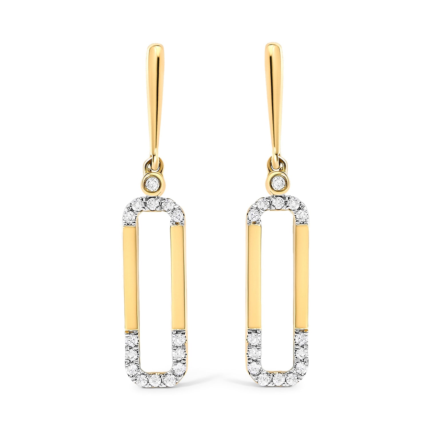 14K Yellow Gold 1/5 Cttw Diamond Paper Clip Dangle Earrings  DestGlow