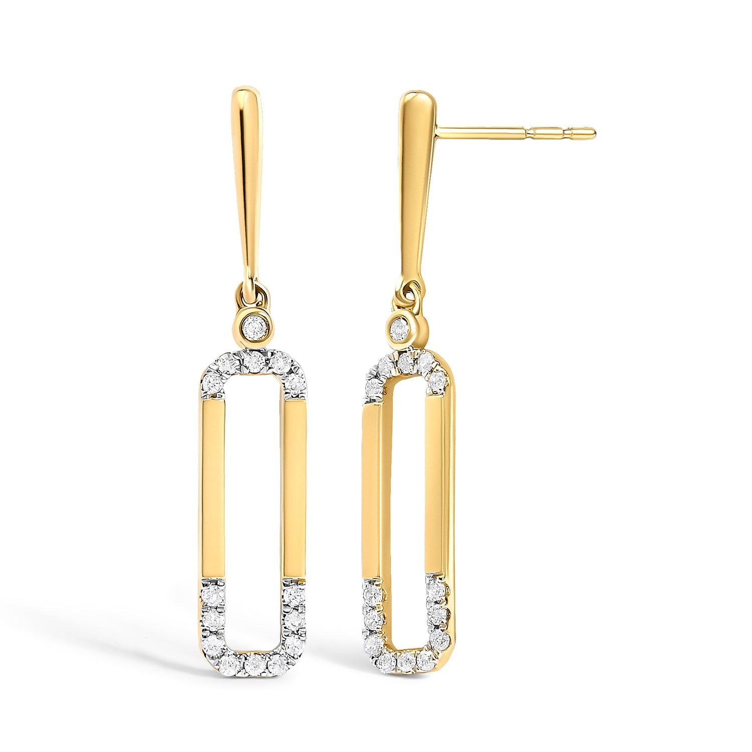 14K Yellow Gold 1/5 Cttw Diamond Paper Clip Dangle Earrings  DestGlow