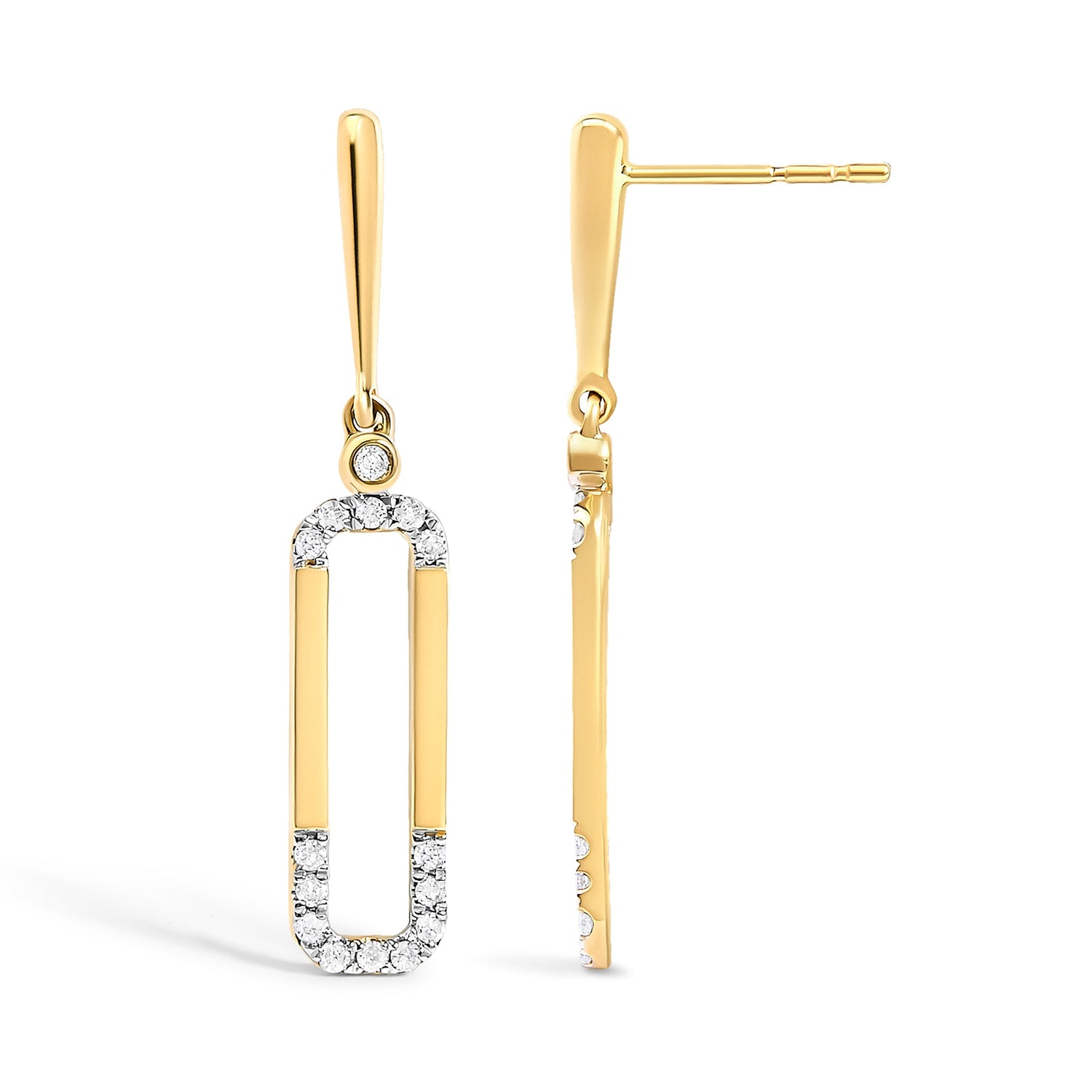 14K Yellow Gold 1/5 Cttw Diamond Paper Clip Dangle Earrings  DestGlow