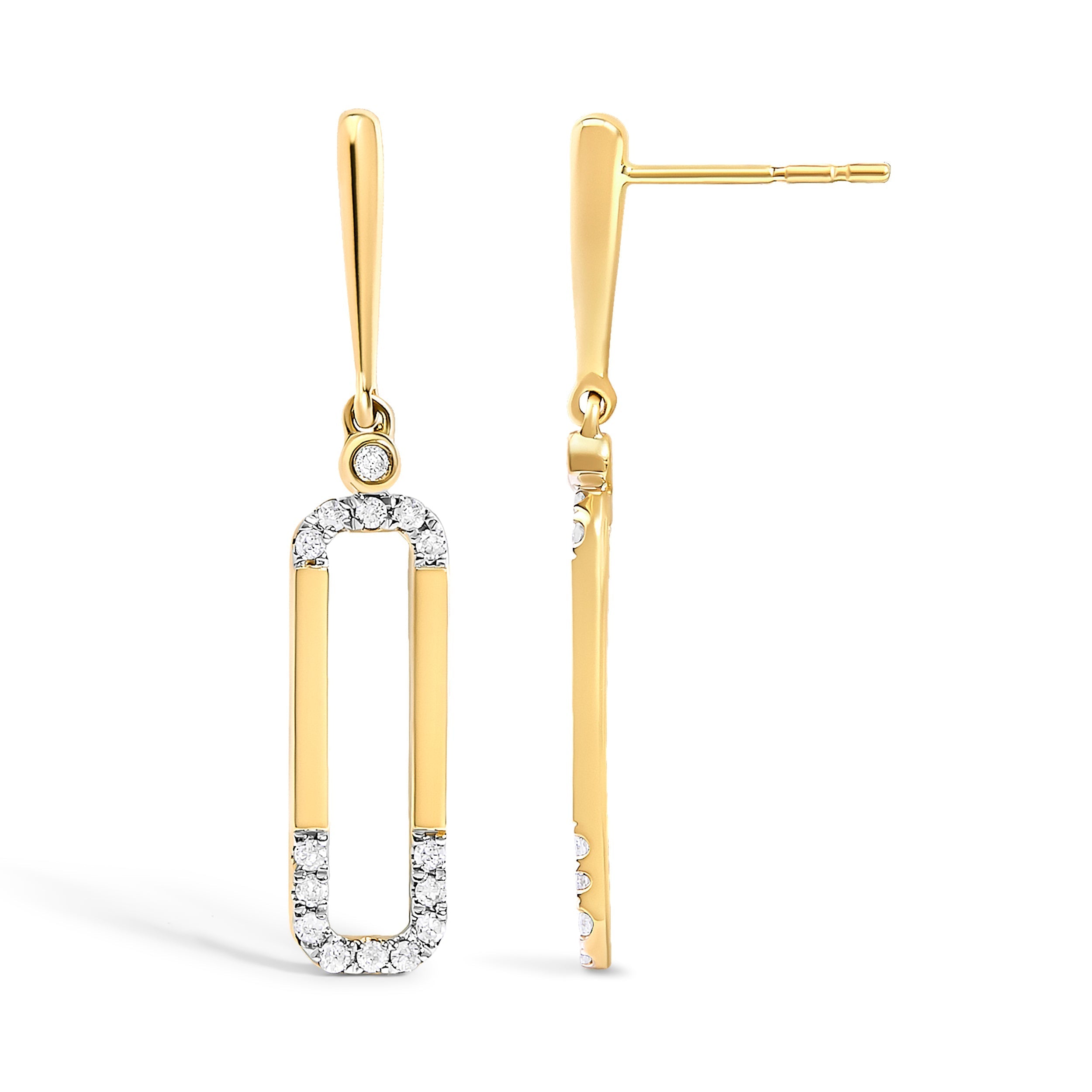 14K Yellow Gold 1/5 Cttw Diamond Paper Clip Dangle Earrings  DestGlow