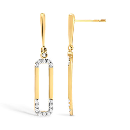 14K Yellow Gold 1/5 Cttw Diamond Paper Clip Dangle Earrings  DestGlow