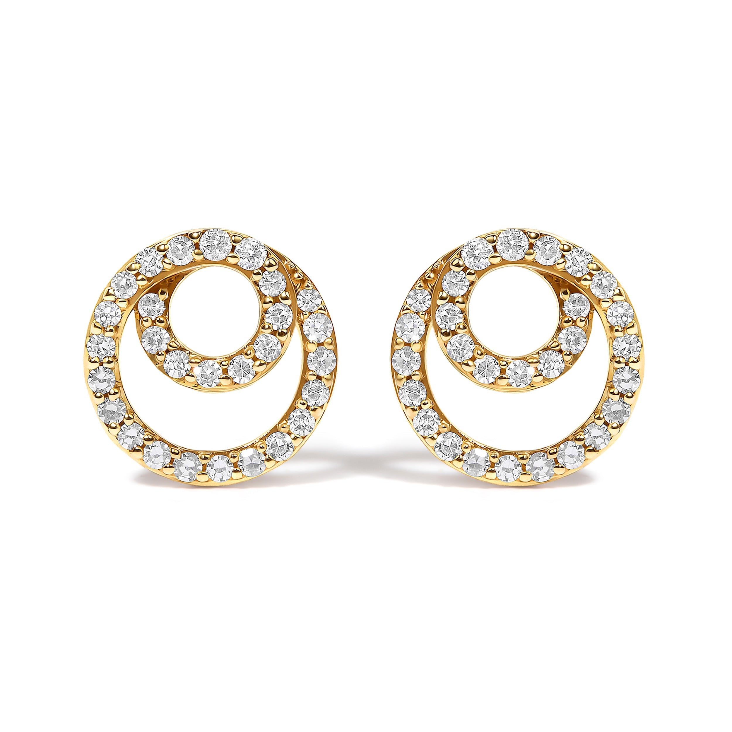 14K Yellow Gold 3/8 Cttw Diamond Double Circle Stud Earrings  DestGlow