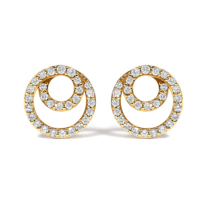 14K Yellow Gold 3/8 Cttw Diamond Double Circle Stud Earrings  DestGlow