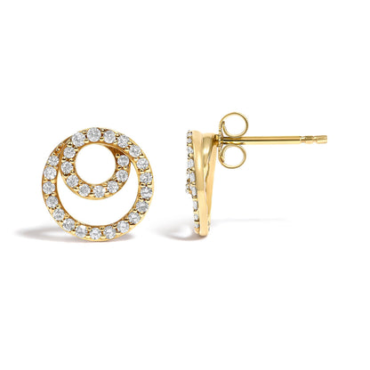 14K Yellow Gold 3/8 Cttw Diamond Double Circle Stud Earrings  DestGlow