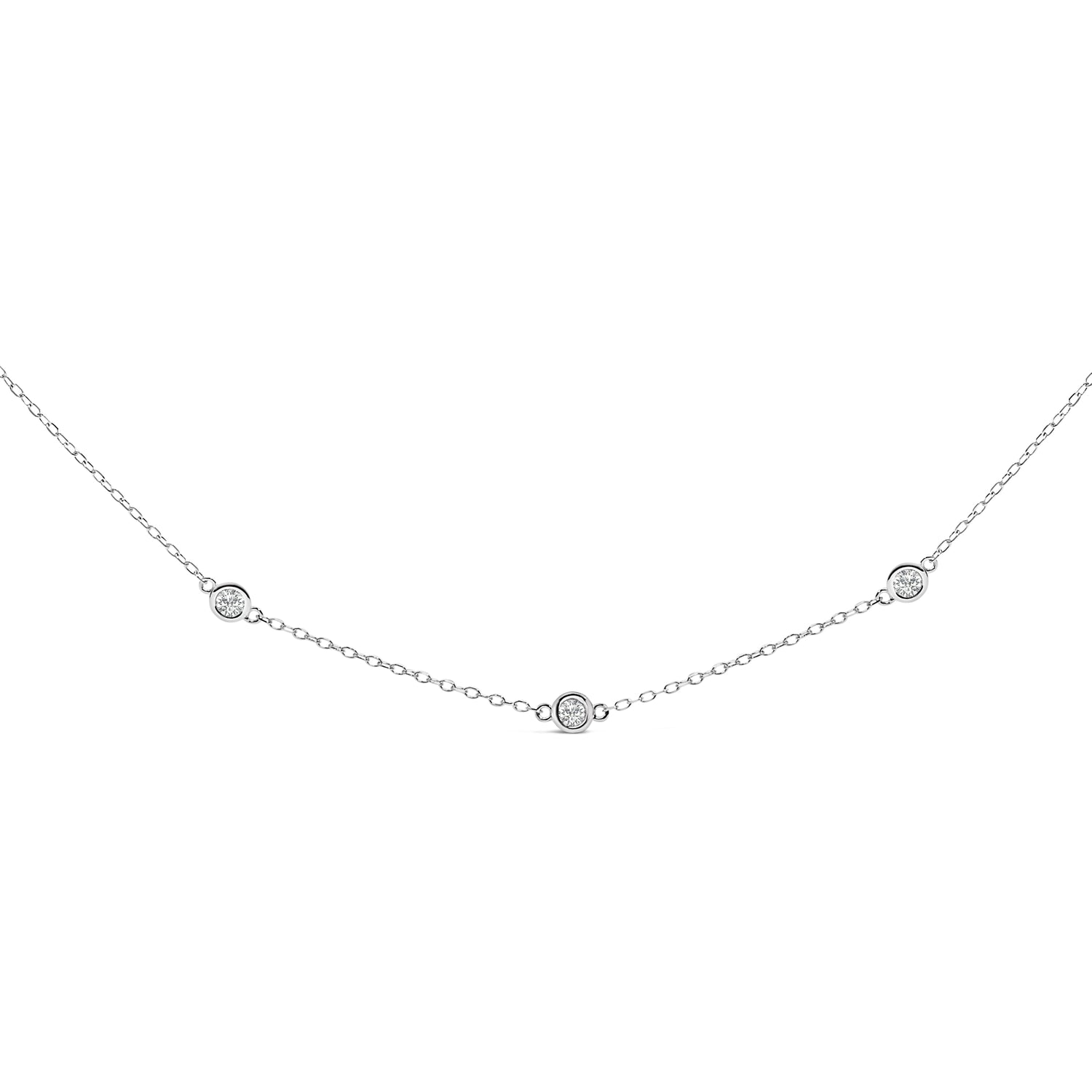 14K White Gold 1/2 Cttw Bezel Set Diamond Station Necklace  DestGlow