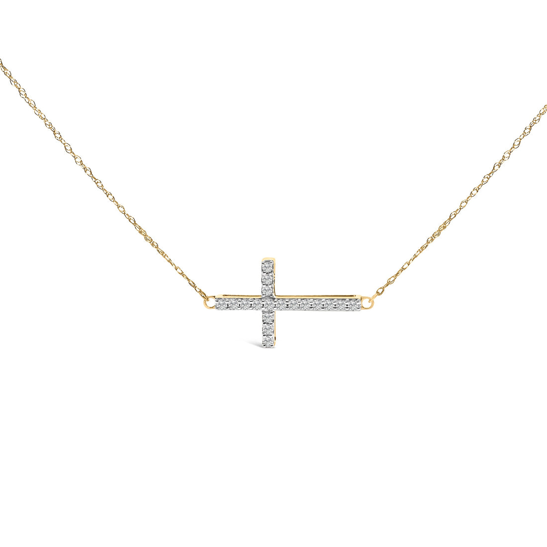 10K Yellow Gold 1/5 Cttw Diamond Sideways Cross Pendant Necklace  DestGlow