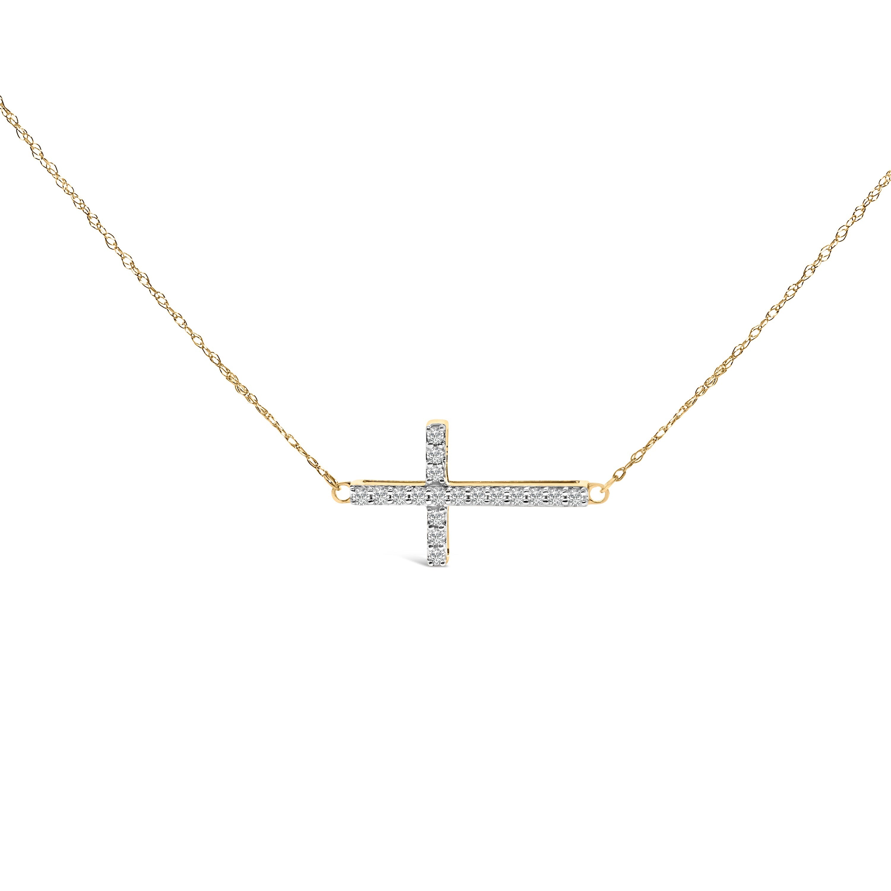 10K Yellow Gold 1/5 Cttw Diamond Sideways Cross Pendant Necklace  DestGlow