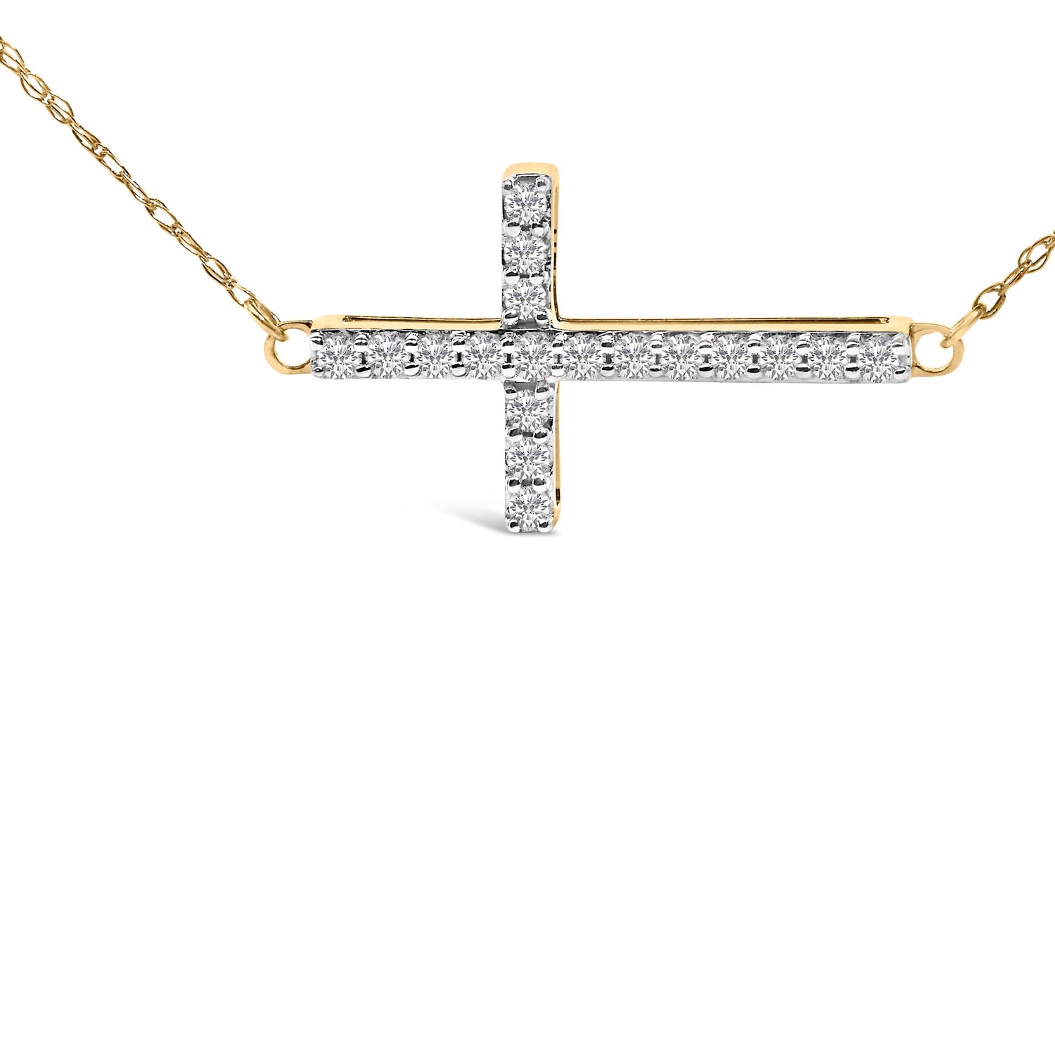 10K Yellow Gold 1/5 Cttw Diamond Sideways Cross Pendant Necklace  DestGlow