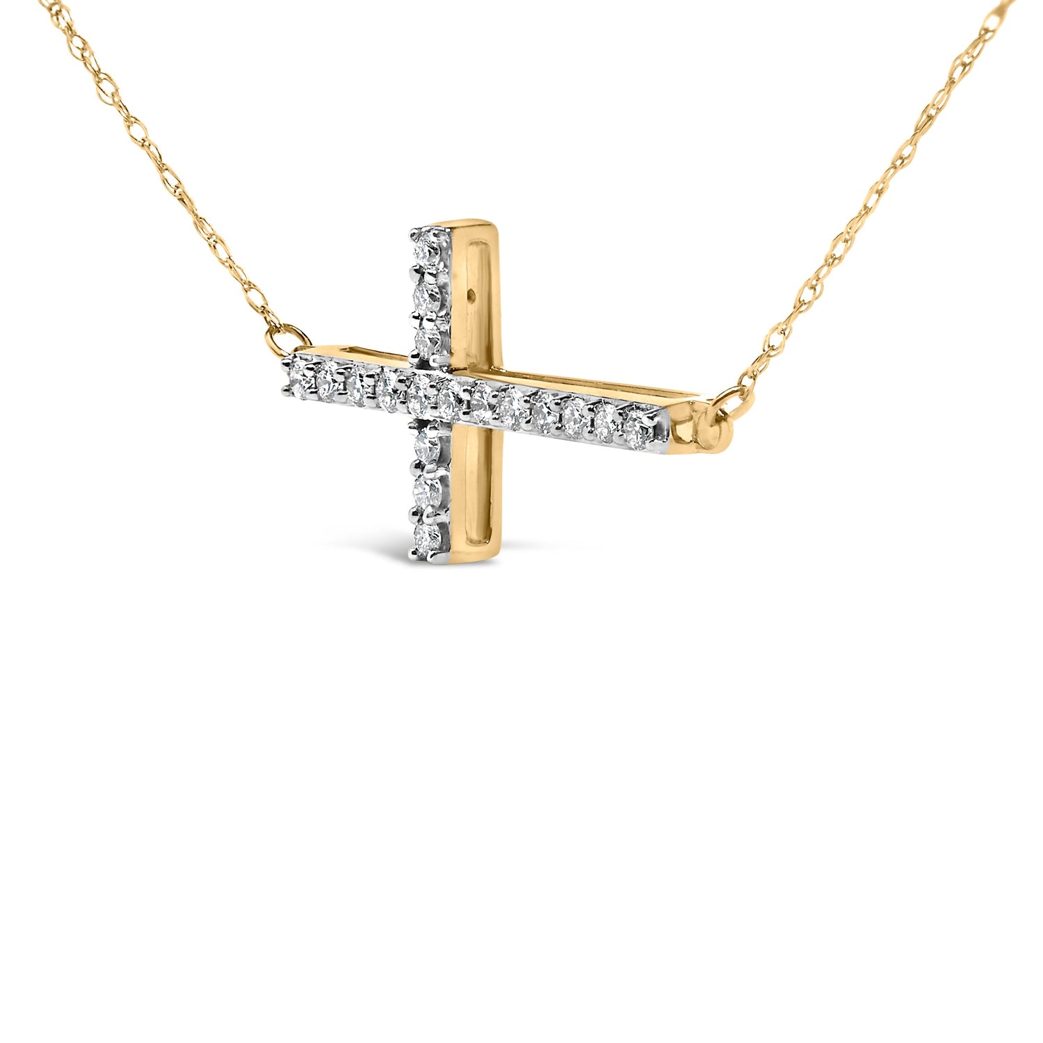 10K Yellow Gold 1/5 Cttw Diamond Sideways Cross Pendant Necklace  DestGlow