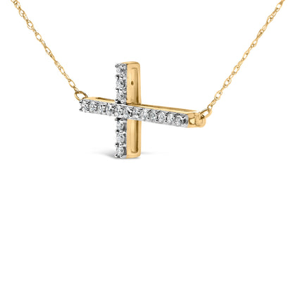 10K Yellow Gold 1/5 Cttw Diamond Sideways Cross Pendant Necklace  DestGlow