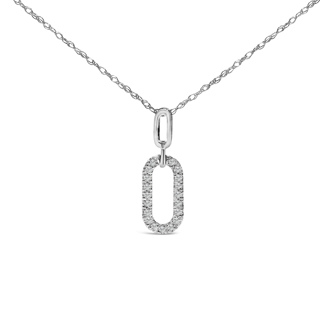 14K White Gold Diamond Accent Paperclip Pendant Necklace  DestGlow