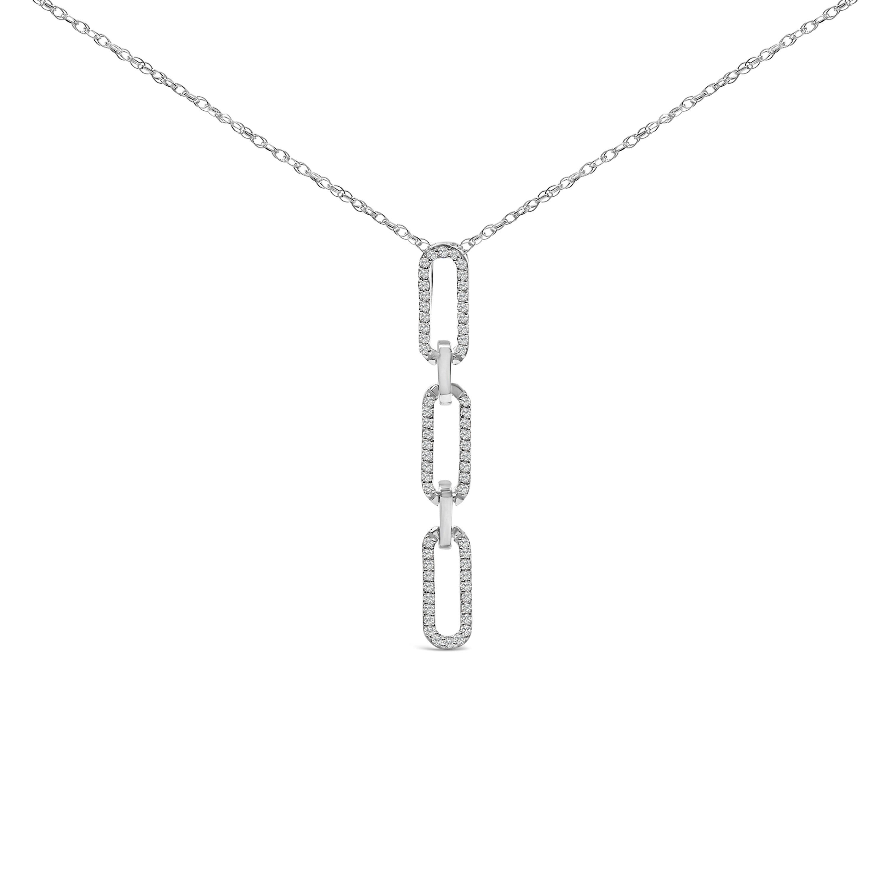 14K White Gold 1/10 Cttw Diamond Triple Paper Clip Pendant Necklace  DestGlow