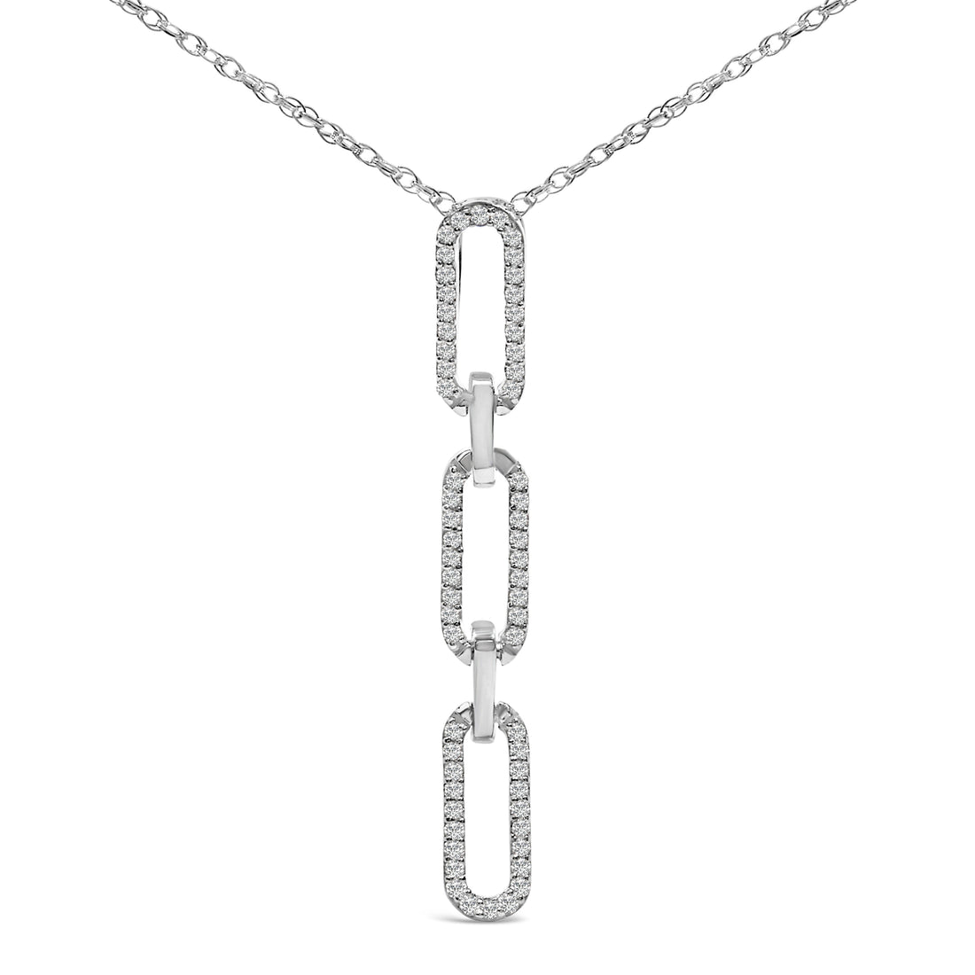 14K White Gold 1/10 Cttw Diamond Triple Paper Clip Pendant Necklace  DestGlow