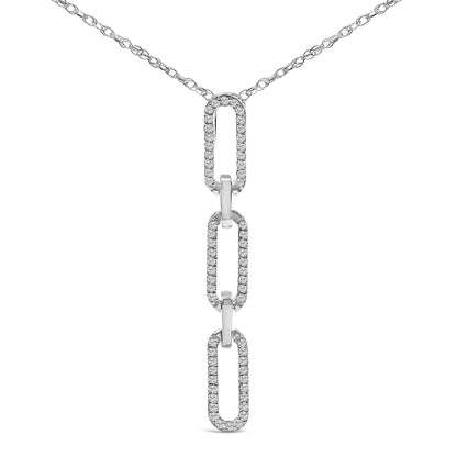 14K White Gold 1/10 Cttw Diamond Triple Paper Clip Pendant Necklace  DestGlow