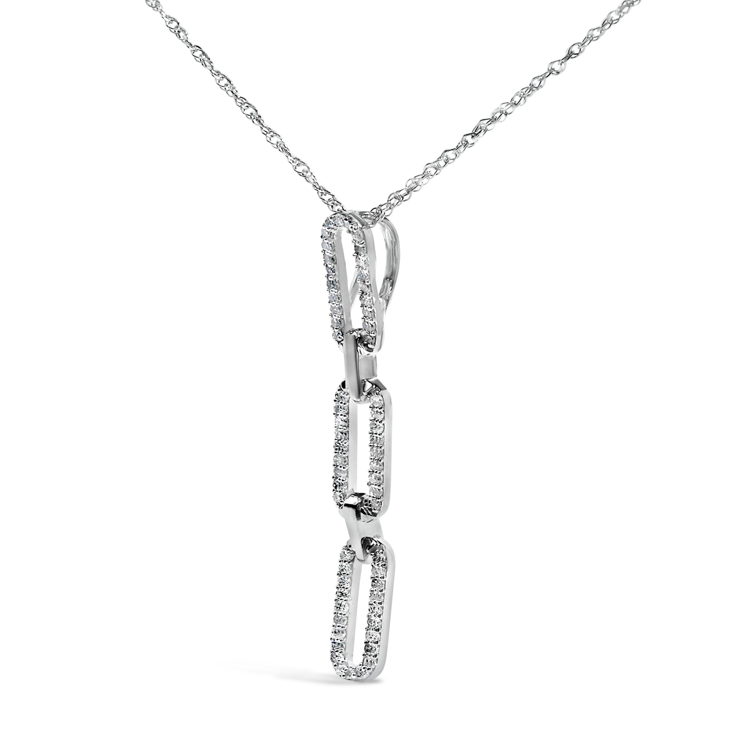 14K White Gold 1/10 Cttw Diamond Triple Paper Clip Pendant Necklace  DestGlow