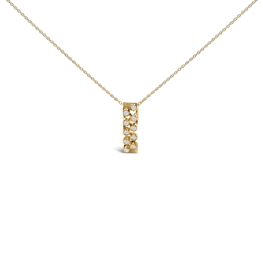14K Yellow Gold Bezel Set 1/7 Cttw Diamond Vertical Bar Pendant Necklace  DestGlow